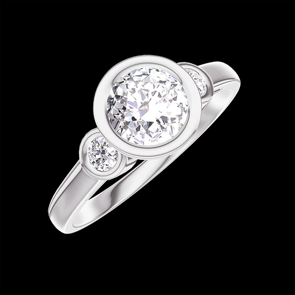 « L'Atelier » Nr. 582884 - Verlobungsring Weißgold 750 (18K) - Labordiamant Rund  0.5 Karat - Seitliche Steine Labordiamant