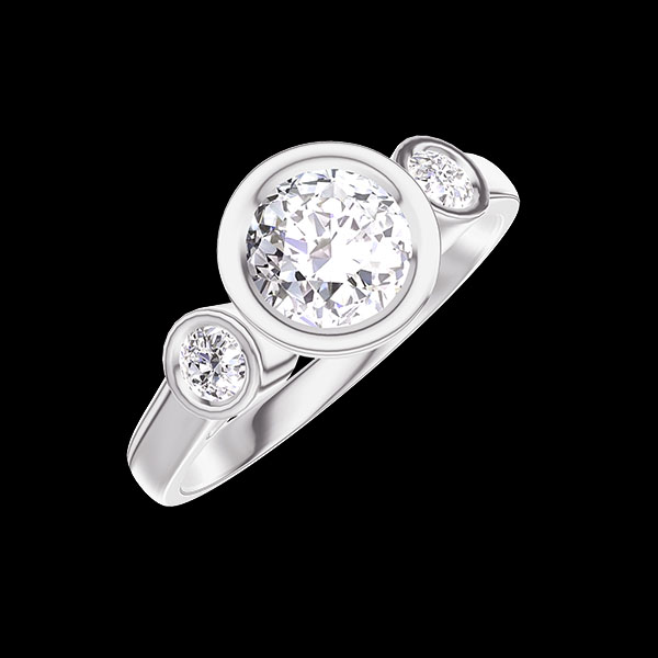 « L'Atelier » nº 583484 - Bague de fiançailles Or blanc 750 ‰ (18 carats) - Diamant synthétique Rond  0.7  carat - Pierres de côté Diamant synthétique