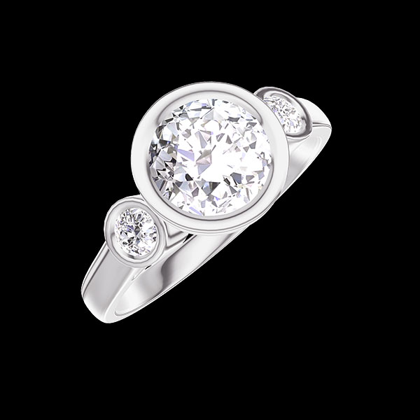 « L'Atelier » n.º 584084 - Anillo Oro blanco 18 quilates (750) - Diamante de laboratorio Redondo 1 quilates - Piedras laterales Diamante de laboratorio