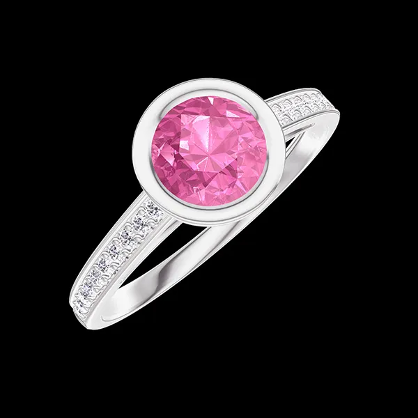 « L'Atelier » Nº596055 - Anillo Oro blanco 18 quilates - Zafiro rosa redondo 0.5 quilates - Engastado Diamante