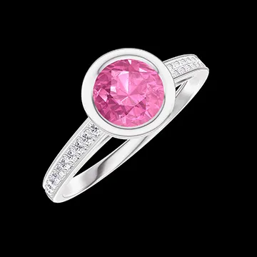 « L'Atelier » Nº596055 - Ring White gold 18 carats - Pink Sapphire round 0.5 Carats - Setting Diamond white
