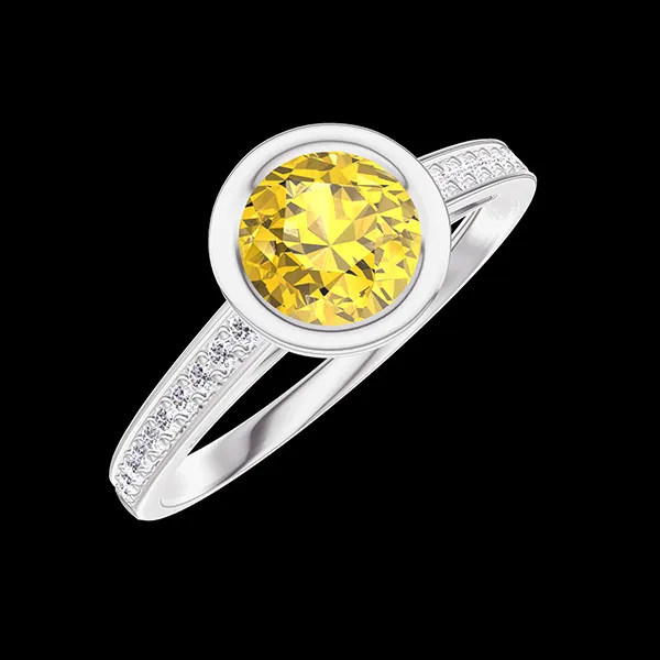« L'Atelier » Nº599655 - Ring White gold 18 carats - Yellow Sapphire round 0.5 Carats - Setting Diamond white