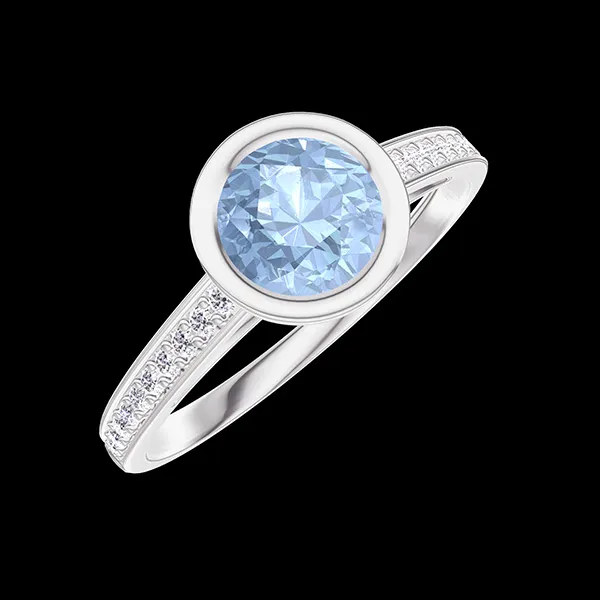 « L'Atelier » No. 603255 - Ring White gold 18 carats - Blue Topaze Round 0.5 Carats - Setting Diamond white
