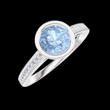 « L'Atelier » No. 603255 - Ring White gold 18ct (750) - Blue Topaze Round 0.5 Carats - Setting Diamond white
