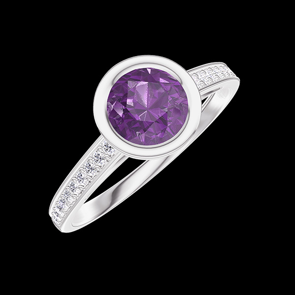 « L'Atelier » No. 606855 - Ring White gold 18ct (750) - Amethyst Round 0.5 Carats - Setting Diamond white