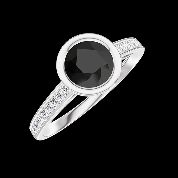 « L'Atelier » Nº610455 - Ring White gold 18 carats - Diamond black round 0.5 Carats - Setting Diamond white