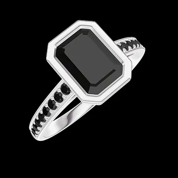 « L'Atelier » Nº712499 - Anello Oro bianco 18 carati - Diamante nero Rettangolo 1 Carati - Incastonatura Diamante nero