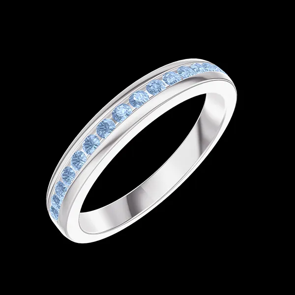 « L'Atelier » nº 800093 - Alliance Or blanc 18 carats - Demi-tour Rail Topaze bleue 0.25 carat