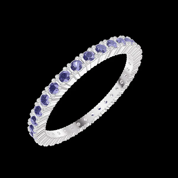 « L'Atelier » n.º 800159 - Anillo de matrimonio Oro blanco 18 quilates - Vuelta completa Garras Zafiro azul 0.46 quilates