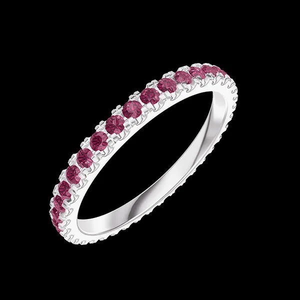 « L'Atelier » nº 800267 - Alliance Or blanc 18 carats - Tour complet Microsertis Rubis 0.53 carat