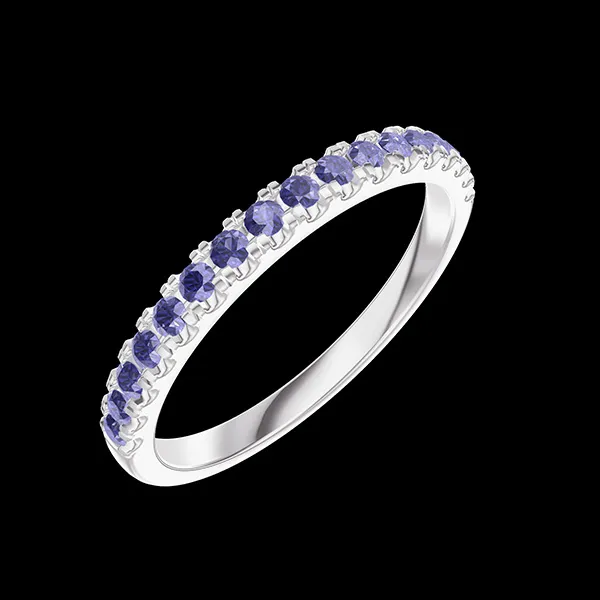 « L'Atelier » No. 800286 - Wedding rings White gold 9 carats - Half circle Microsetting Blue Sapphire 0.25 Carats