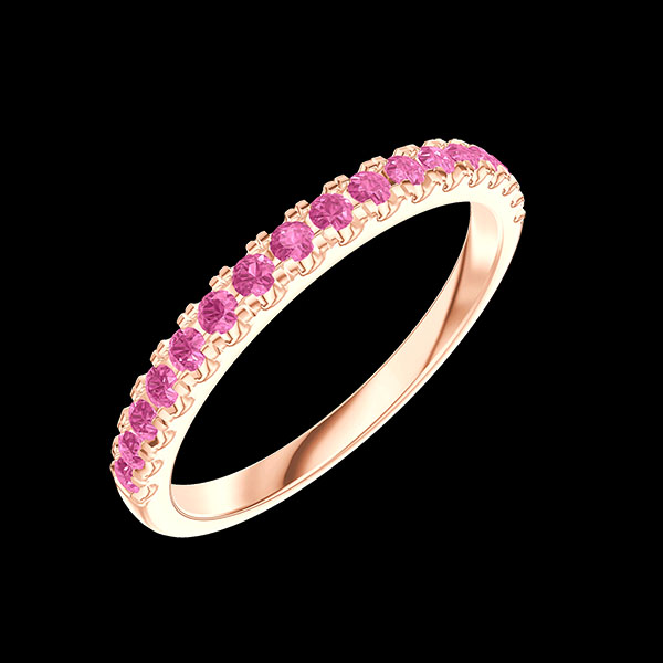« L'Atelier » nº 800311 - Alliance Or rose 750 ‰ (18 carats) - Demi-tour Microsertis Saphir rose 0.25 carat