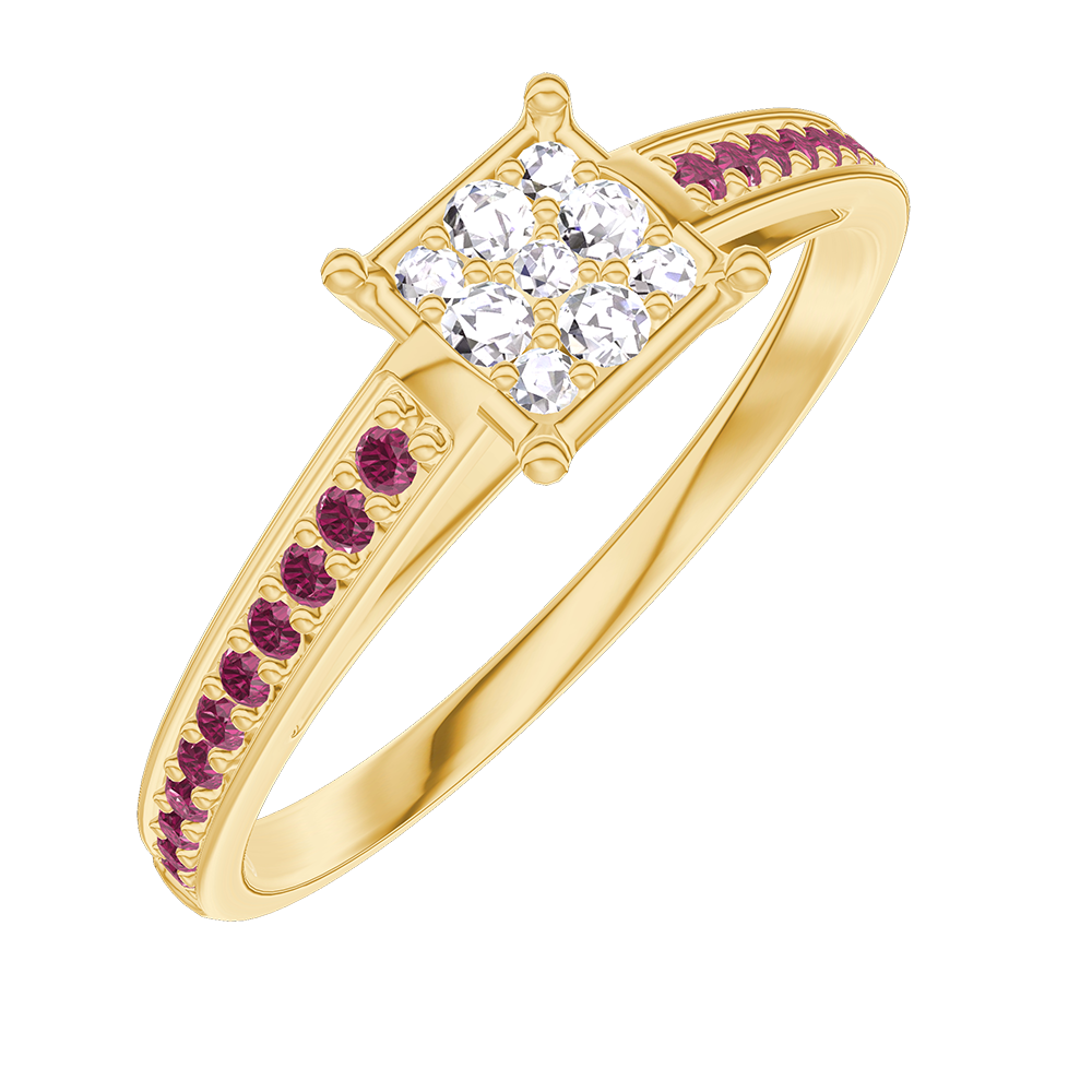Bague Or Jaune 18 Carats Avec Diamants Et Rubis - Taille 48, Poids 3.73g, Style Art Déco