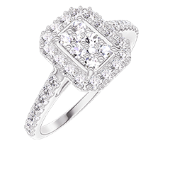 Anello « l’Atelier » 211503 Oro bianco 18 carati - Cluster di diamanti naturali Rettangolo equivalente 0.5 - Halo Diamante - Incastonatura Diamante