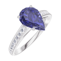 Anello Create 168808 Oro bianco 9 carati - Zaffiro blu Goccia 1 Carati - Incastonatura Diamante