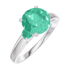 Anello Create 169084 Oro bianco 9 carati - Smeraldo Rotondo 1 Carati - Pietre laterali Smeraldo