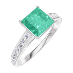 Anillo Create 169108 Oro blanco 9 quilates - Esmeralda Princesa 1 quilates - Engastado Diamante