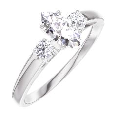 « L'Atelier » Nº160523 - Anillo Oro blanco 18 quilates - Diamante Marquesa 0.3 quilates - Piedras laterales Diamante