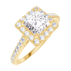 « L'Atelier » Nº170053 - Bague Or jaune 18 carats - Diamant Princesse 0.5 carat - Halo Diamant - Sertissage Diamant