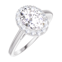 « L'Atelier » Nº170147 - Anello Oro bianco 18 carati - Diamante Ovale 0.5 Carati - Halo Diamante