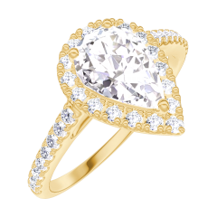 « L'Atelier » Nº170197 - Ring Geelgoud 18 karaat - Diamant Peer 0.5 Karaat - Halo Diamant - Setting Diamant