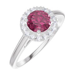 « L'Atelier » Nº170291 - Ring White gold 18 carats - Ruby round 0.5 Carats - Halo Diamond white