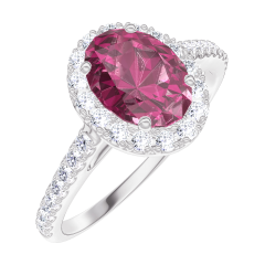 « L'Atelier » Nº170439 - Ring White gold 18 carats - Ruby Oval 0.5 Carats - Halo Diamond white - Setting Diamond white