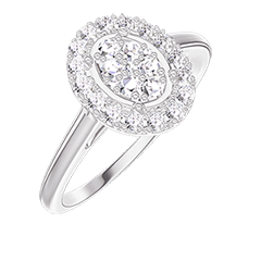 « L'Atelier » nr. 211547 - Inel Aur alb 18 carate - Cluster de diamante naturale Oval echivalent 0.5 - Halo Diamant