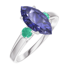 Bague Create 168984 Or blanc 9 carats - Saphir bleu Marquise 1 carat - Pierres de côté Émeraude