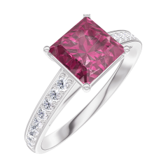 Bague Create Engagement 167908 Or blanc 9 carats - Rubis Princesse 1 carat - Sertissage Diamant