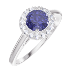 Create Engagement Ring 170580 Weißgold 375/-(9Kt) - Blauer Saphir Rund 0.5 Karat - Halo Diamant