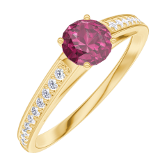 Ring « l’Atelier » 160605 - Geelgoud 18 karaat - Robijn rond 0.3 Karaat - Setting Diamant Ring « l’Atelier » 160605 - Geelgoud 18 karaat - Robijn rond 0.3 Karaat - Setting Diamant