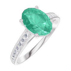 Ring « l’Atelier » 169307 - Witgoud 18 karaat - Smaragd Ovaal 1 Karaat - Setting Diamant Ring « l’Atelier » 169307 - Witgoud 18 karaat - Smaragd Ovaal 1 Karaat - Setting Diamant