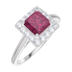 Ring « l’Atelier » 170339 - Witgoud 18 karaat - Robijn Prinses 0.5 Karaat - Halo Diamant Ring « l’Atelier » 170339 - Witgoud 18 karaat - Robijn Prinses 0.5 Karaat - Halo Diamant