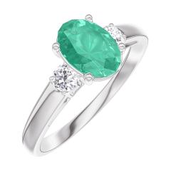 Ring Create 166924 Witgoud 9 karaat - Smaragd Ovaal 0.7 Karaat - Aanleunende edelstenen Diamant