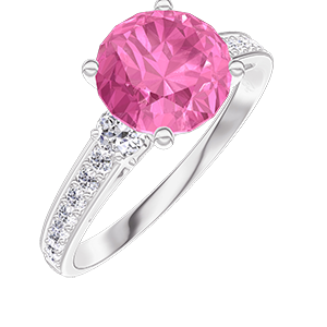 « L'Atelier » Nº184681 - Bague Or blanc 18 carats - Saphir rose Rond 1 carat - Pierres de côté Diamant - Sertissage Diamant