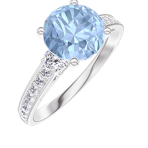 « L'Atelier » Nº199133 - Bague Or blanc 18 carats - Topaze bleue Rond 1 carat - Pierres de côté Diamant - Sertissage Diamant