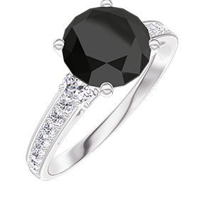 « L'Atelier » Nº222949 - Bague Or blanc 18 carats - Diamant noir Rond 1 carat - Pierres de côté Diamant - Sertissage Diamant