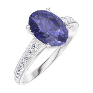 Anillo « l’Atelier » 168707 - Oro blanco 18 quilates - Zafiro azul Ovalo 1 quilates - Engastado Diamante