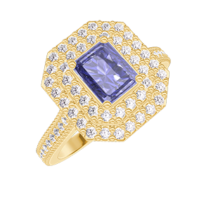 « L'Atelier » Nº1063957 - Inel Aur galben 18 carate - Safir sintetic Smarald 0.5 carate - Halo Diamante de laborator - Încrustare Diamante de laborator