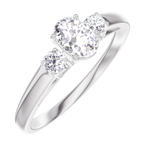 « L'Atelier » Nº160323 - Ring Witgoud 18 karaat - Diamant Ovaal 0.3 Karaat - Aanleunende edelstenen Diamant