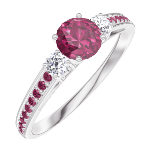 « L'Atelier » Nº160632 - Ring White gold 9 carats - Ruby round 0.3 Carats - Ring settings Diamond white - Setting Ruby