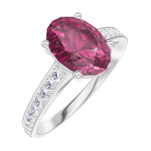 « L'Atelier » Nº168107 - Ring Witgoud 18 karaat - Robijn Ovaal 1 Karaat - Setting Diamant
