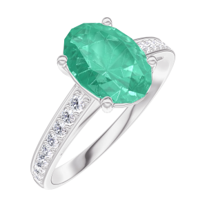 « L'Atelier » Nº169307 - Ring Witgoud 18 karaat - Smaragd Ovaal 1 Karaat - Setting Diamant
