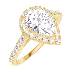 « L'Atelier » Nº170197 - Bague Or jaune 18 carats - Diamant Poire 0.5 carat - Halo Diamant - Sertissage Diamant