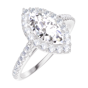 « L'Atelier » Nº170247 - Anello Oro bianco 18 carati - Diamante Marchesa 0.5 Carati - Halo Diamante - Incastonatura Diamante