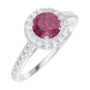 « L'Atelier » Nº170295 - Ring White gold 18 carats - Ruby round 0.5 Carats - Halo Diamond white - Setting Diamond white