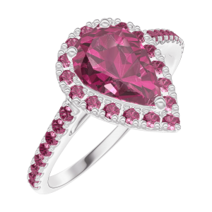 « L'Atelier » Nº170508 - Ring White gold 9 carats - Ruby Pear 0.5 Carats - Halo Ruby - Setting Ruby
