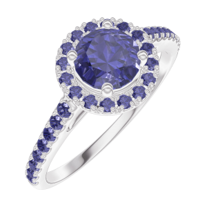 « L'Atelier » Nº170624 - Ring White gold 9 carats - Blue Sapphire round 0.5 Carats - Halo Blue Sapphire - Setting Blue Sapphire