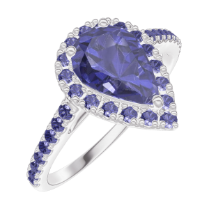 « L'Atelier » Nº170816 - Ring White gold 9 carats - Blue Sapphire Pear 0.5 Carats - Halo Blue Sapphire - Setting Blue Sapphire